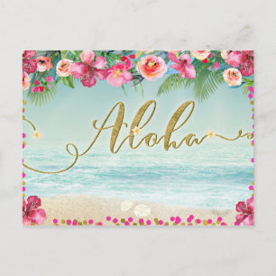 ALOHA Gold Tropical Beach Hibiscus Save the Date Ankündigungspostkarte