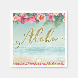 ALOHA Gold Tropical Beach Hibiskus Blume Serviette