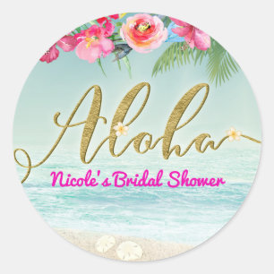 ALOHA Gold Tropischer Strand Hibiskus Blumen Flora Runder Aufkleber