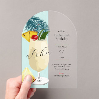 Aloha Green Pina Colada Cocktail Geburtstagsparty Acryleinladungen