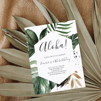 Aloha Greenery Tropical Birthday Party Einladungspostkarte