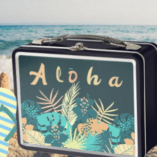 Aloha Gruß mit tropischen Blätter Lunchbox