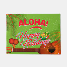 ALOHA Happy Holidays mit Ukulele und Palm Fußmatte