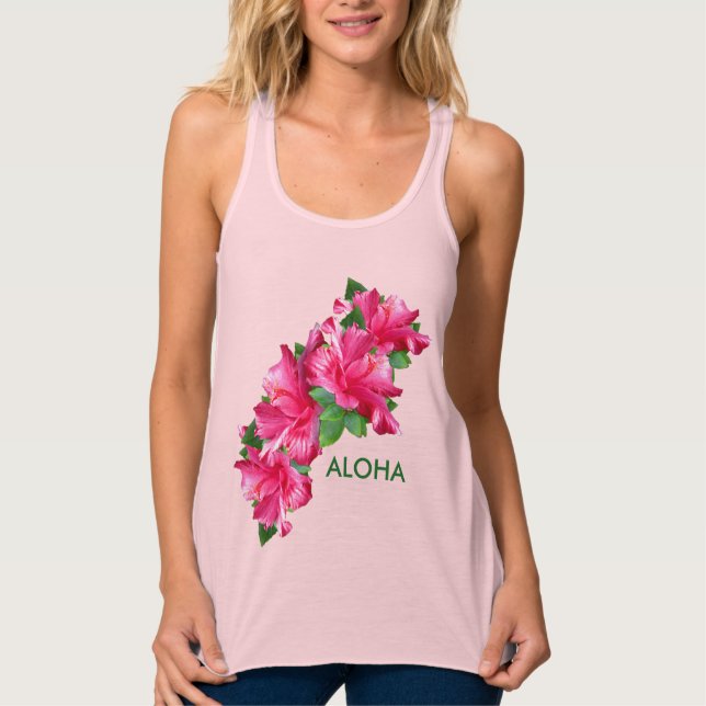 Aloha Happy Pink Hibiskus Blume Tank Top (Vorderseite)