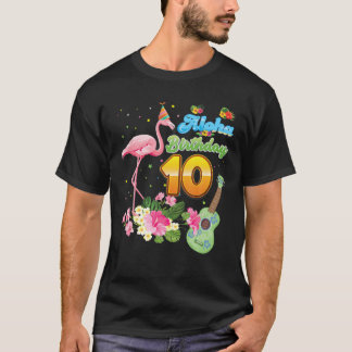 Aloha Hawaii 10. Geburtstag 10 Jahre alt Flamingo  T-Shirt
