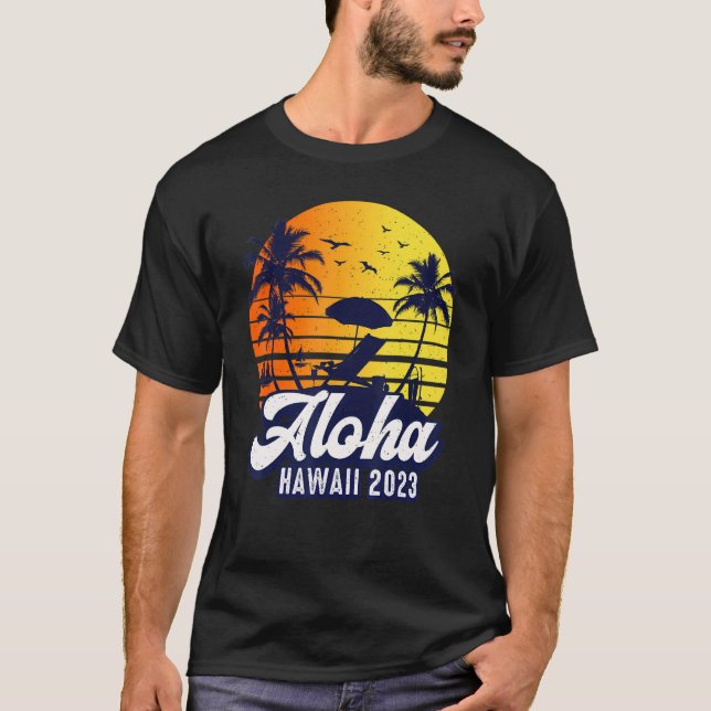 Aloha Hawaii 2023 Hawaiian Sunset Beach Retro T-Shirt (Vorderseite)