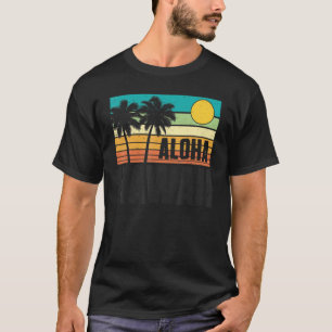 Aloha Hawaii Beach Sunset Palm Trees Retro Sommer T-Shirt