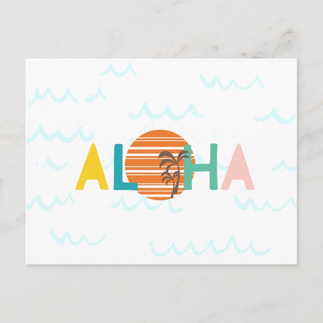Aloha Hawaii Beach Waves, Sunset, Palm Tree Card Postkarte (Vorderseite)