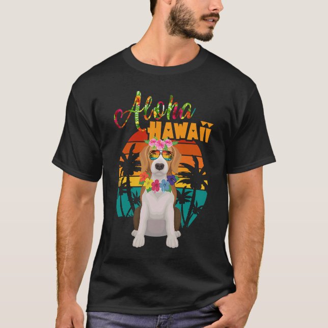 Aloha Hawaii Beagle Dog Wearing Sonnenbrillen Somm T-Shirt (Vorderseite)