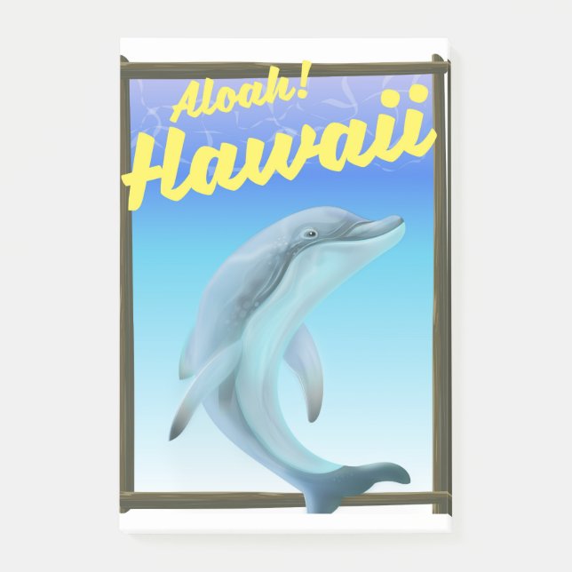 Aloha! Hawaii! Dolphin-Reiseplakat Post-it Klebezettel (Vorderseite)