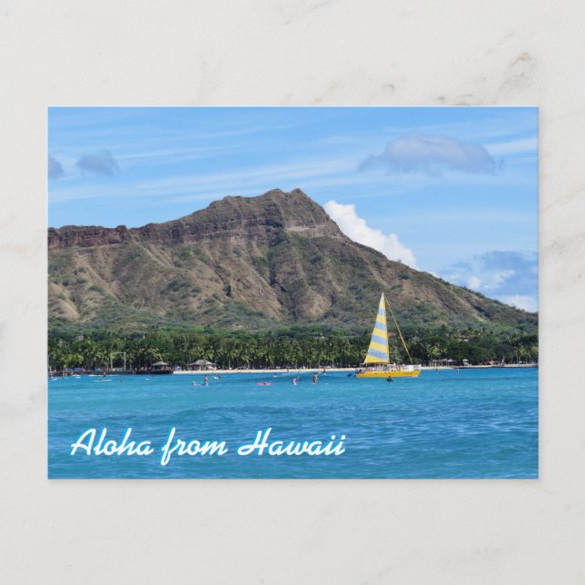 Aloha Hawaii Duamond Head Waikiki Beach Ocean Postkarte (Vorderseite)