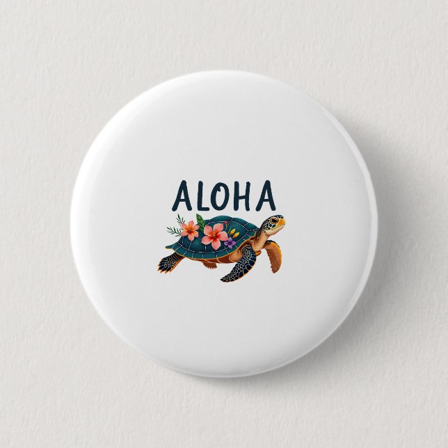 Aloha Hawaii Hawaii-Hemd Schildkröte Hibiskus Kind Button (Vorderseite)
