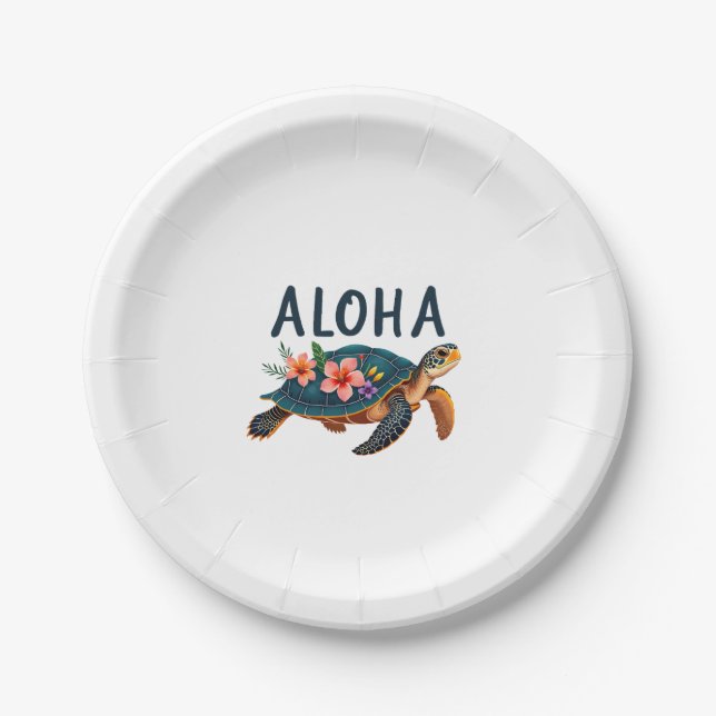 Aloha Hawaii Hawaii-Hemd Schildkröte Hibiskus Kind Pappteller (Vorderseite)