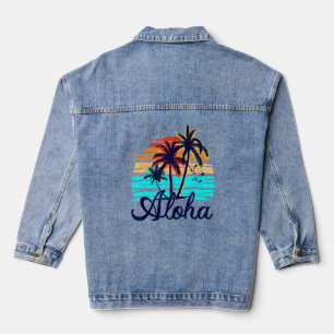 Aloha Hawaii Hawaiian Island Palm Beach Surfboard Jeansjacke