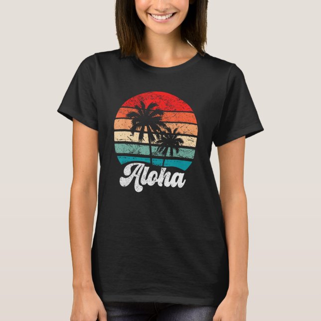 Aloha Hawaii Hawaiian Island Palm Tree Beach Retro T-Shirt (Vorderseite)