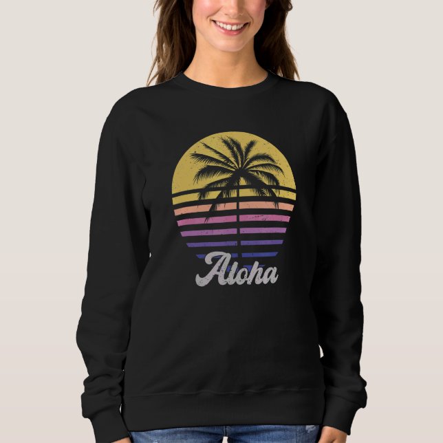 Aloha Hawaii Hawaiian Island Palm Tree Beach Vint Sweatshirt (Vorderseite)