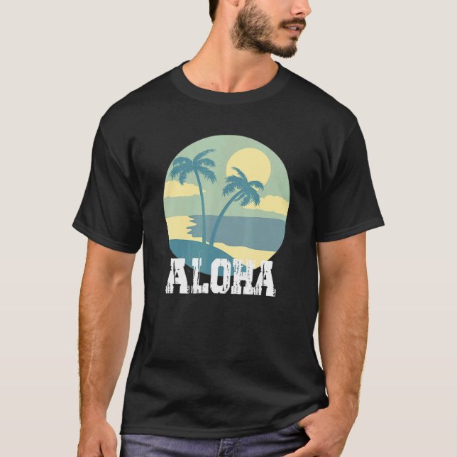 Aloha Hawaii Hawaiian Palm Tree Surf für Männer Fr T-Shirt (Vorderseite)