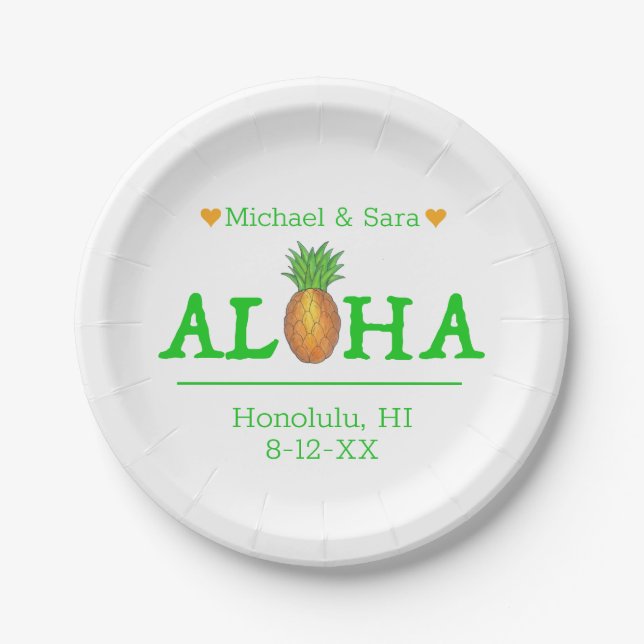 Aloha Hawaii Hawaiian Pineappinsel Wedding Pappteller (Vorderseite)