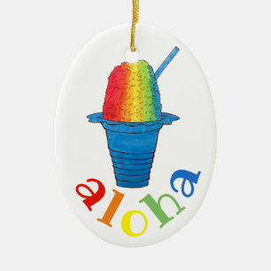 ALOHA Hawaii Hawaiian Rainbow Shave Shaved Ice Keramik Ornament