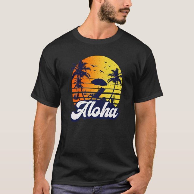 Aloha Hawaii Hawaiian Sunset Beach Retro Premium T-Shirt (Vorderseite)