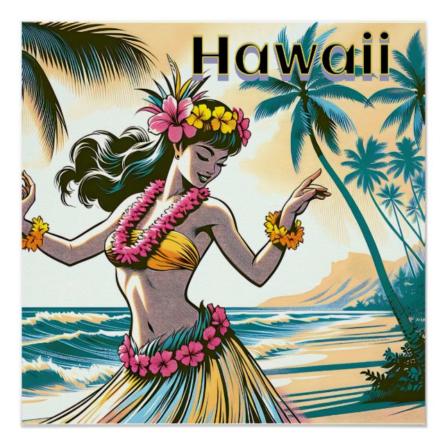 Aloha | Hawaii Hula Dancer am Strand Poster (Vorderseite)