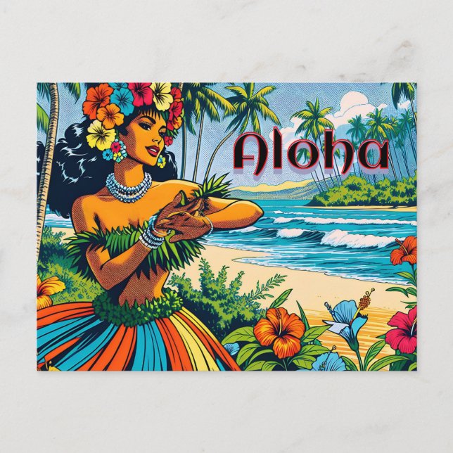 Aloha | Hawaii Hula Dancer am Strand Postkarte (Vorderseite)