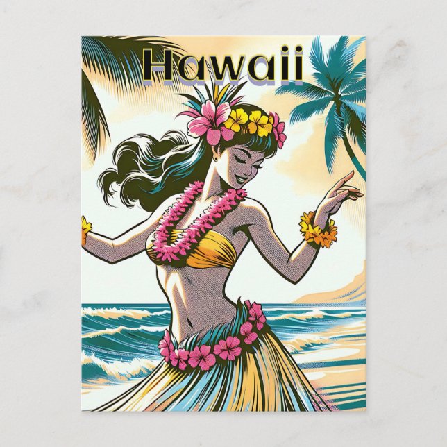 Aloha | Hawaii Hula Dancer am Strand Postkarte (Vorderseite)