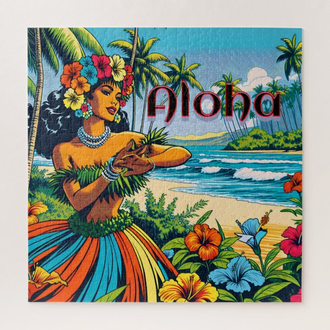 Aloha | Hawaii Hula Dancer am Strand Puzzle (Vertikal)