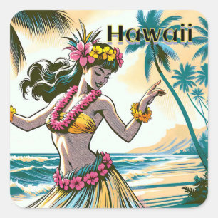 Aloha Hawaii Hula Dancer am Strand Quadratischer Aufkleber