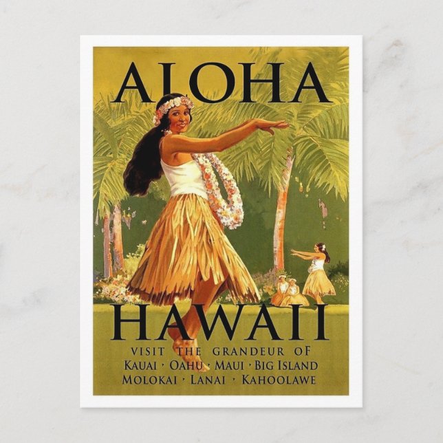 Aloha Hawaii, Hula Girl Dance, Vintage Postkarte (Vorderseite)