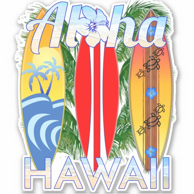 Aloha Hawaii Inseln Surfing Aufkleber (Vorderseite)