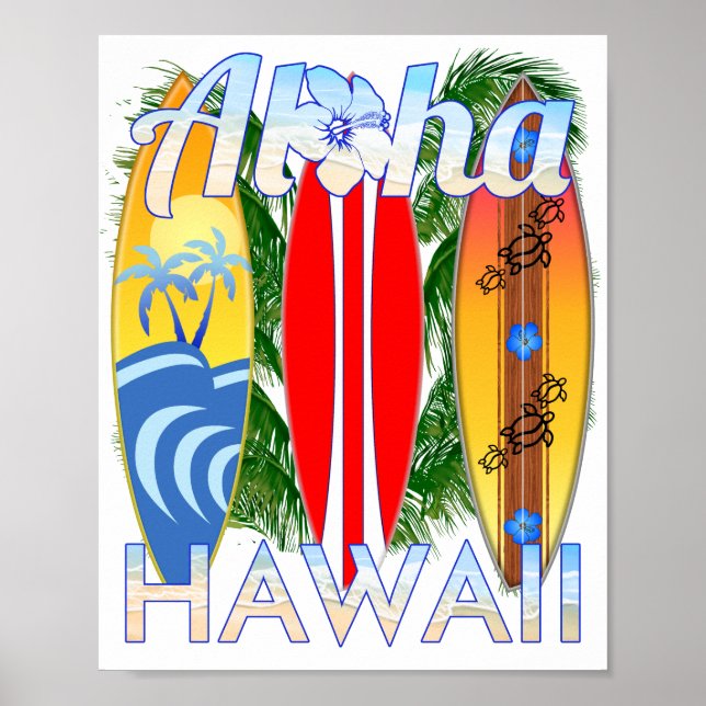 Aloha Hawaii Inseln Surfing Poster (Vorne)