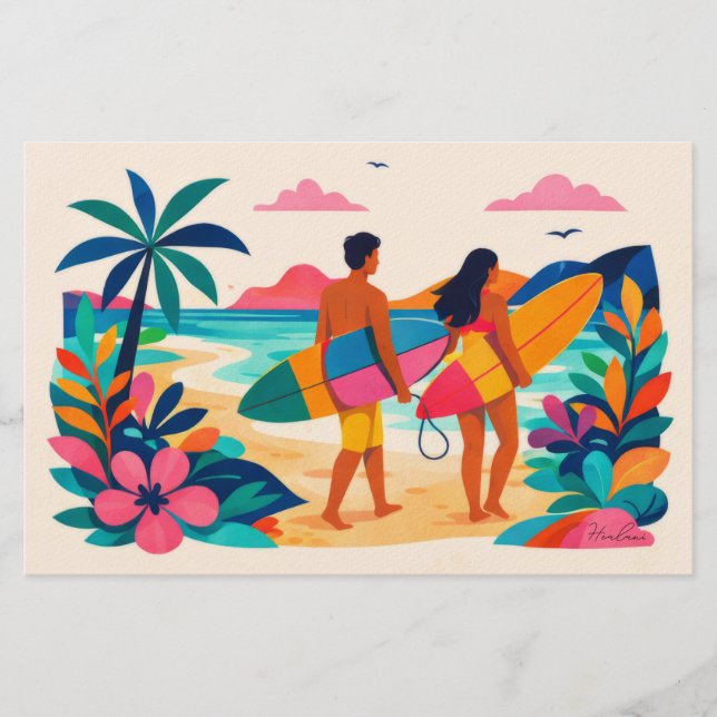 Aloha Hawaii Kunst Surfer leer innen Briefpapier (Vorderseite)