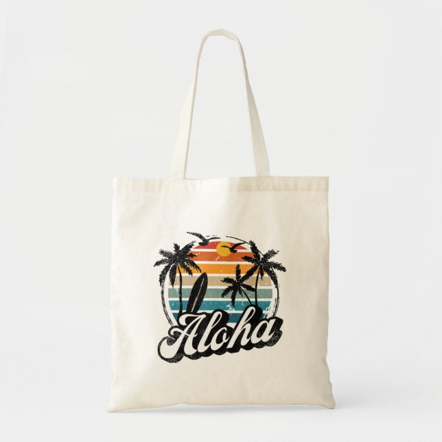 Aloha Hawaii Palm Tree Surf Wiedersehen Vacay Retr Tragetasche (Vorne)