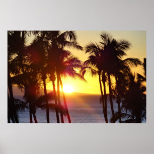 Aloha Hawaii Palmen Tropen Sonnenuntergang Reise Poster