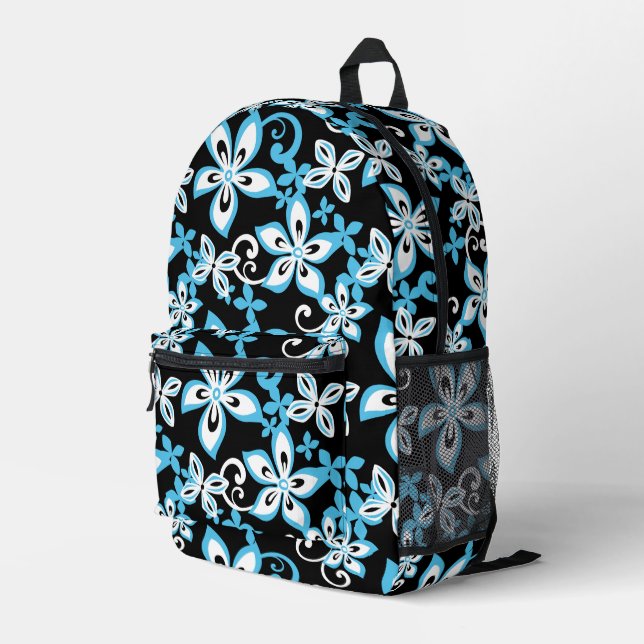 ALOHA HAWAII PATTER IN SCHWARZ/BLAU BEDRUCKTER RUCKSACK (Rückseitige Ecke Rechts)