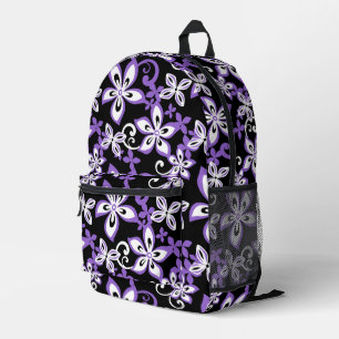 ALOHA HAWAII-PATTER IN SCHWARZ/LAVENDER BEDRUCKTER RUCKSACK