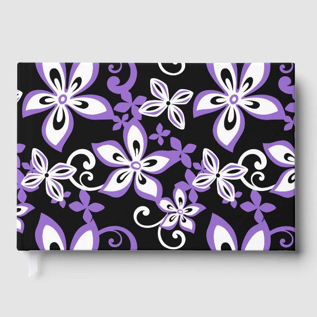 ALOHA HAWAII PATTER IN SCHWARZ UND LILA GÄSTEBUCH (Vorderseite)