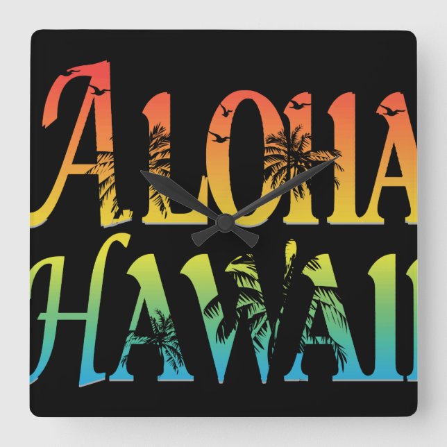Aloha Hawaii Quadratische Wanduhr (Vorderseite)