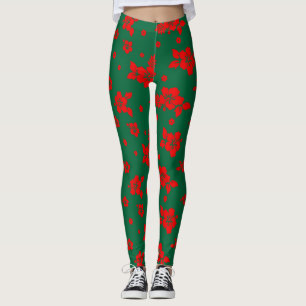 Aloha Hawaii Red über grünes Weihnachtsmuster Leggings