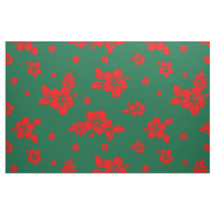 Aloha Hawaii Red über grünes Weihnachtsmuster Stoff