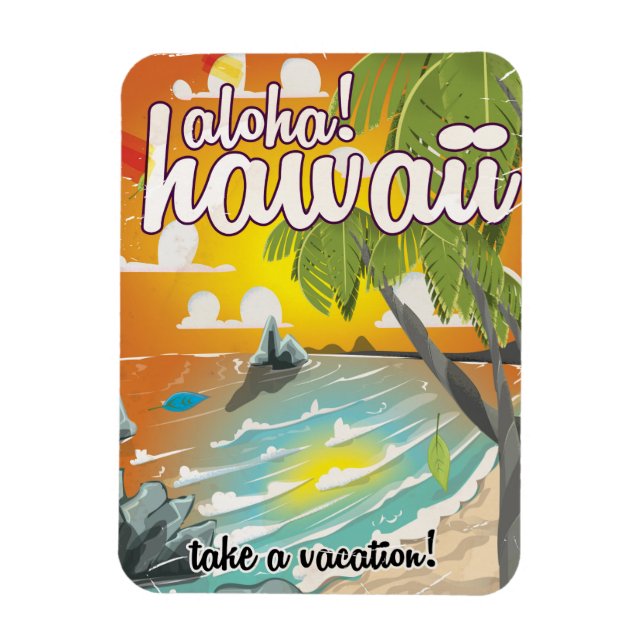 Aloha! Hawaii Reiseplakat Cartoon Magnet (Vertikal)