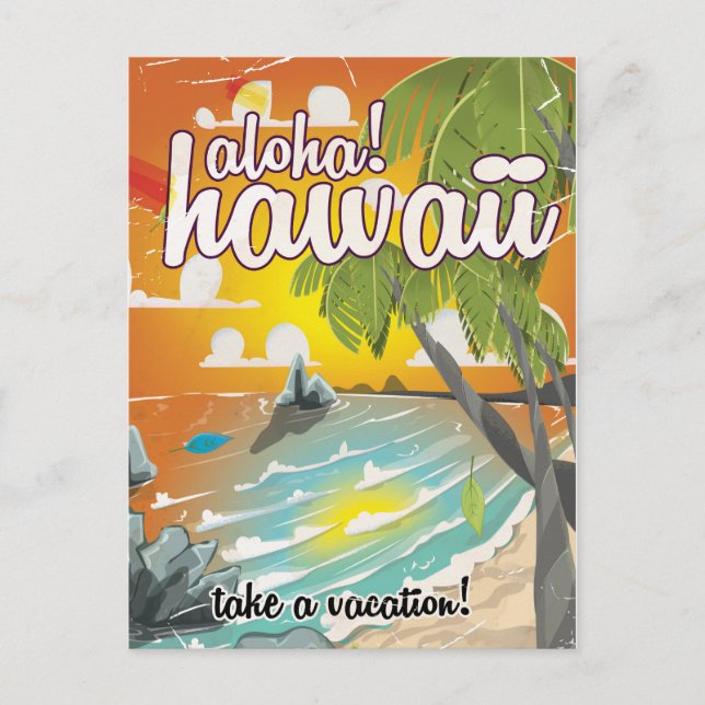 Aloha! Hawaii Reiseplakat Cartoon Postkarte (Vorderseite)