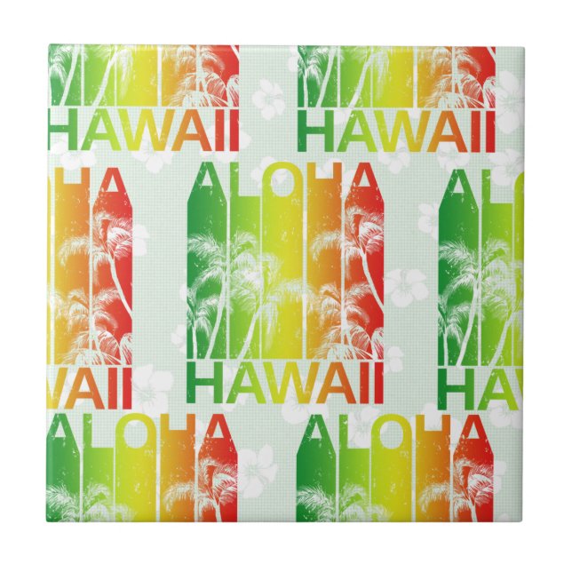 Aloha Hawaii Retro Summer Floral Fliese (Vorderseite)