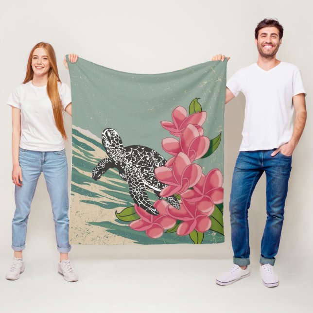 Aloha Hawaii Schildkröten mit Plumeria Quilt Blank Fleecedecke (Beispiel)