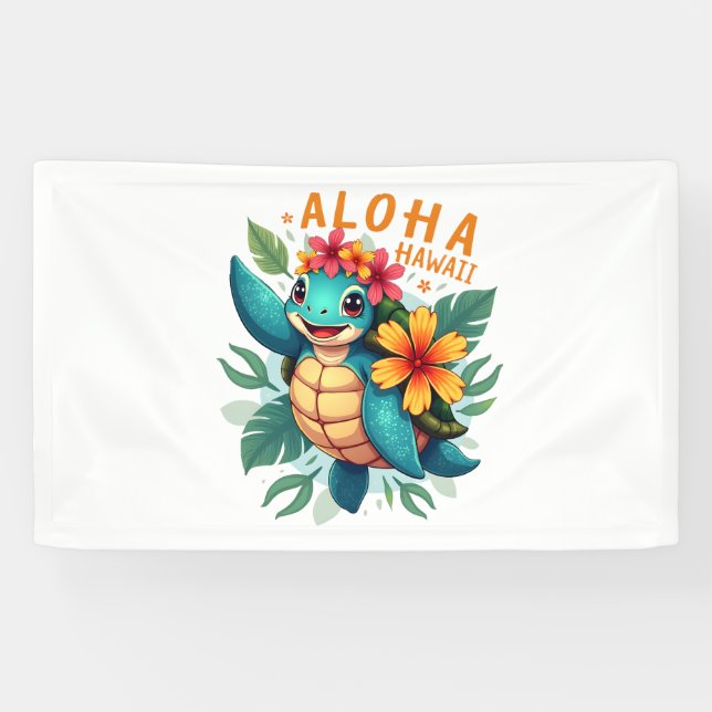 Aloha Hawaii Sea Turtle Girl Women (Hawaiisch-Shir Banner (Horizontal)