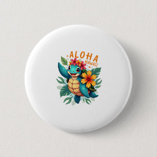 Aloha Hawaii Sea Turtle Girl Women (Hawaiisch-Shir Button