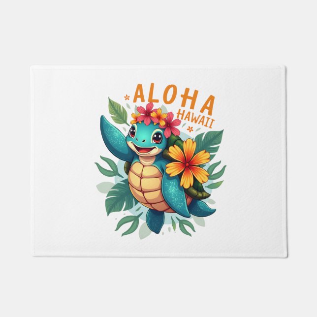 Aloha Hawaii Sea Turtle Girl Women (Hawaiisch-Shir Fußmatte (Vorderseite)