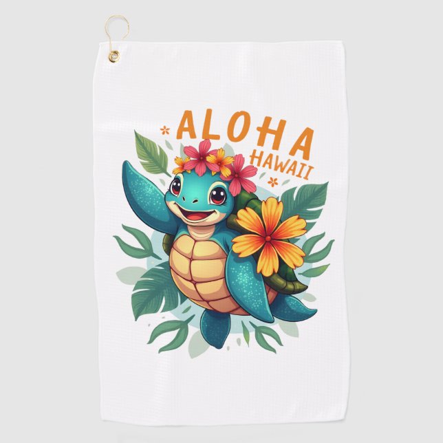 Aloha Hawaii Sea Turtle Girl Women (Hawaiisch-Shir Golfhandtuch (Vorderseite)