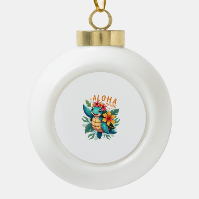 Aloha Hawaii Sea Turtle Girl Women (Hawaiisch-Shir Keramik Kugel-Ornament (Vorderseite)